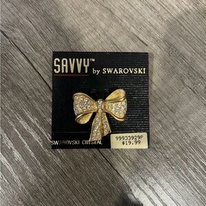 Swarovski Gold Crystal Bow Brooch